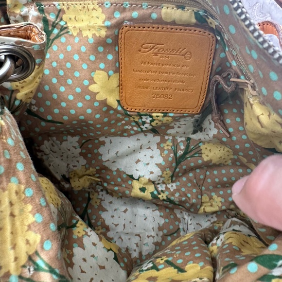 Fossil Mustard Yellow Leather Studded Shoulder Bag Key Dangle Silver Hardware - Picture 5 of 10